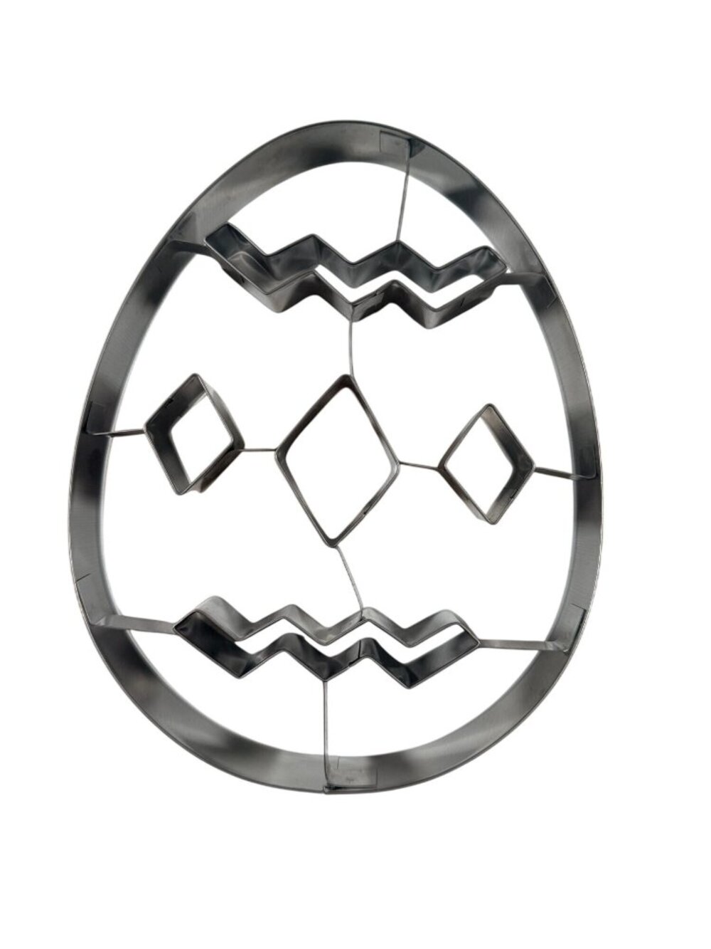 Vintage Large Easter Egg Metal Cookie Cutter Geometric Zigzag Diamond 7.5" tall